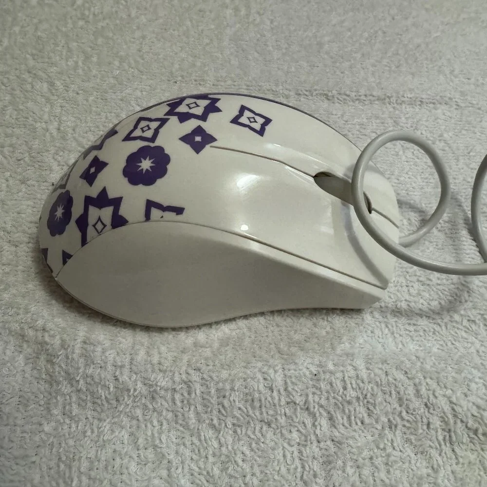 FileMate USB Standard Mouse, White with Purple Flowers